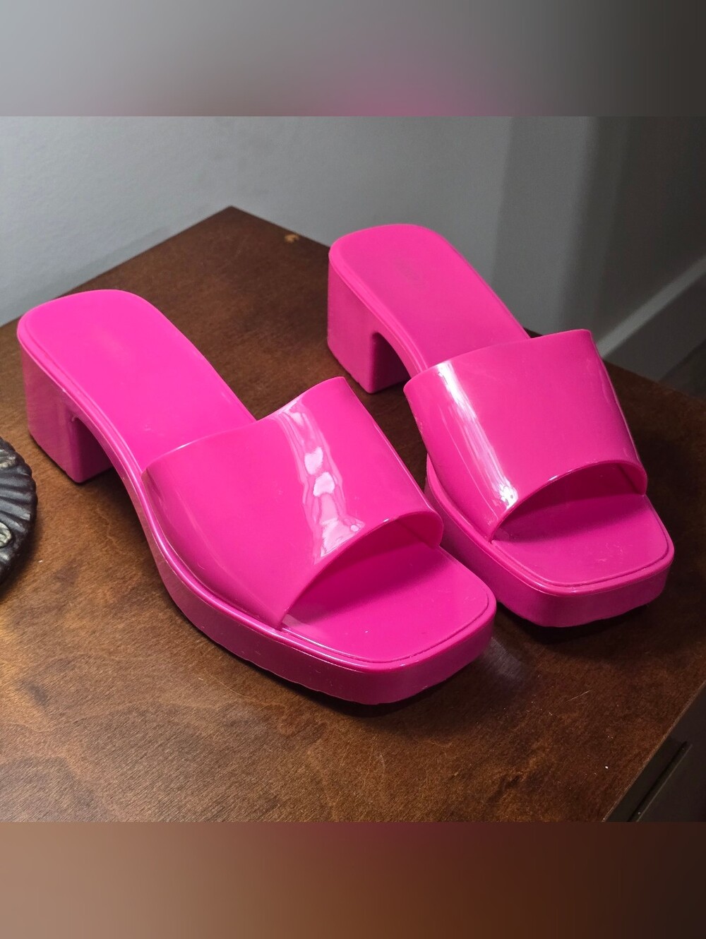 Size 10 Forever 21 Hot Pink Block Heel Sandals Used Y2K